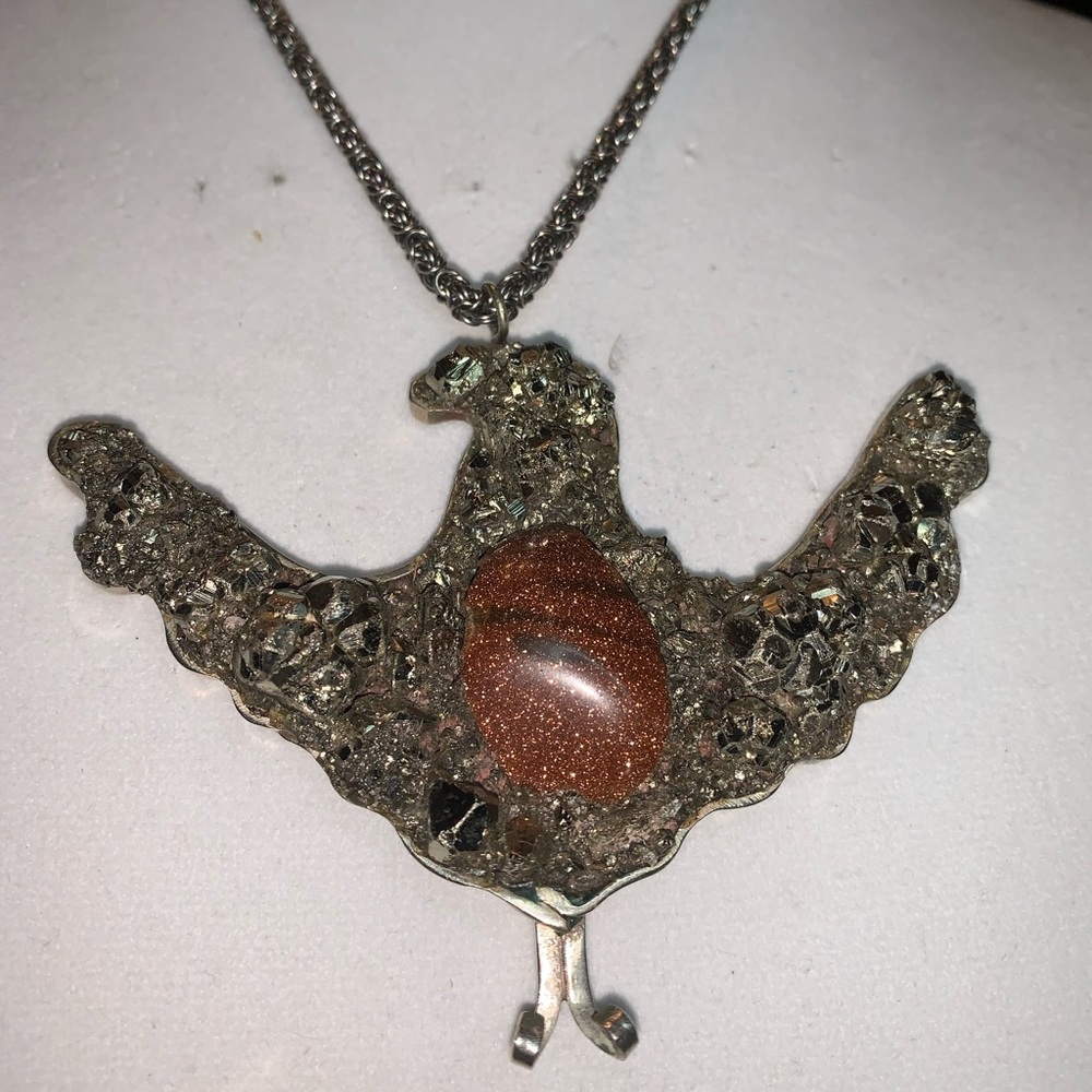 Phoenix Sun stone, Pyrite, German Silver necklace. - Picture 8 of 8